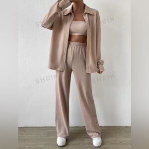 SHEIN Beige Three-Piece Lounge Set